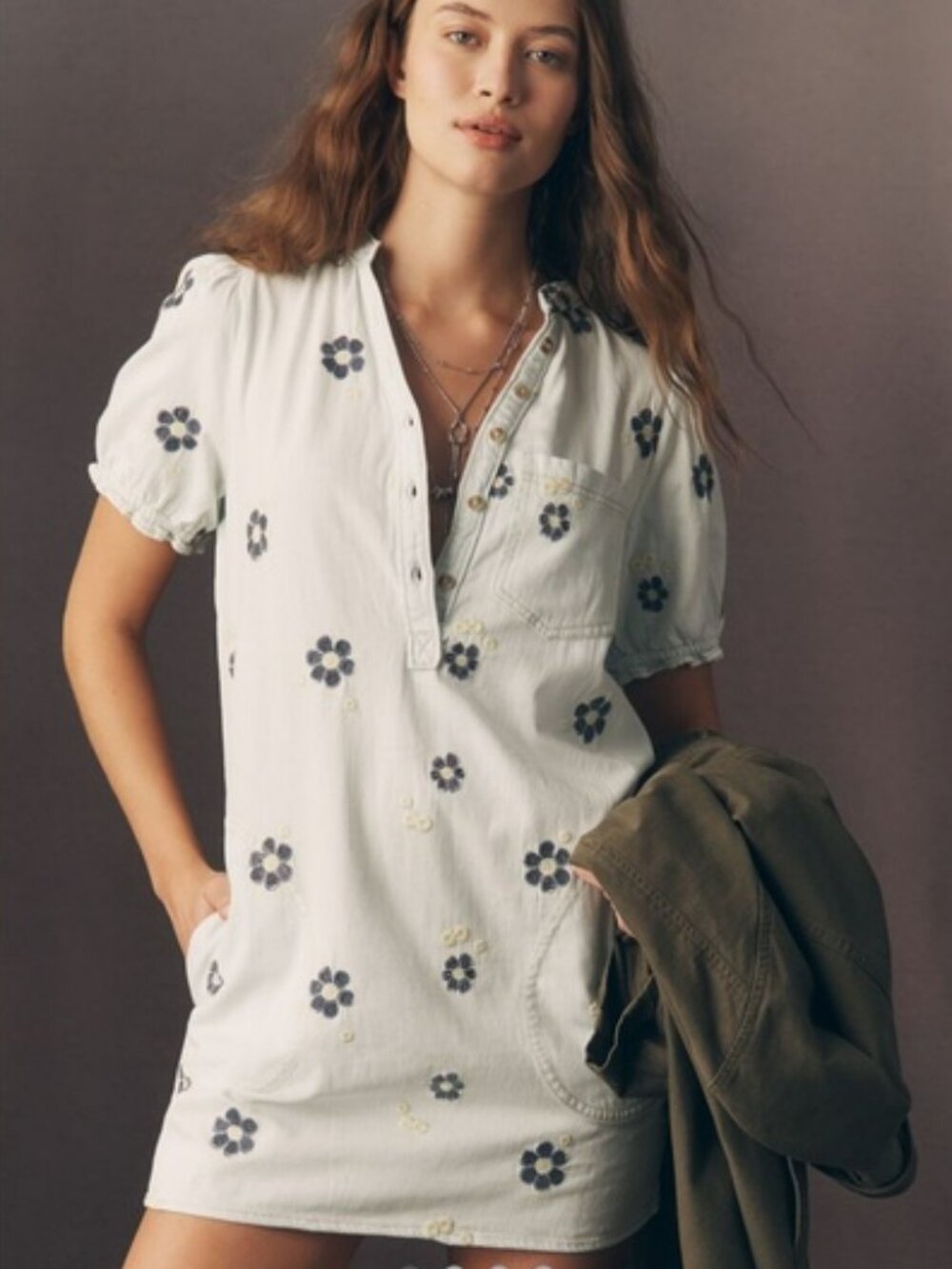 Anthropologie Pilcro The Aly Embroidered Puff Sleeve Mjni Dress